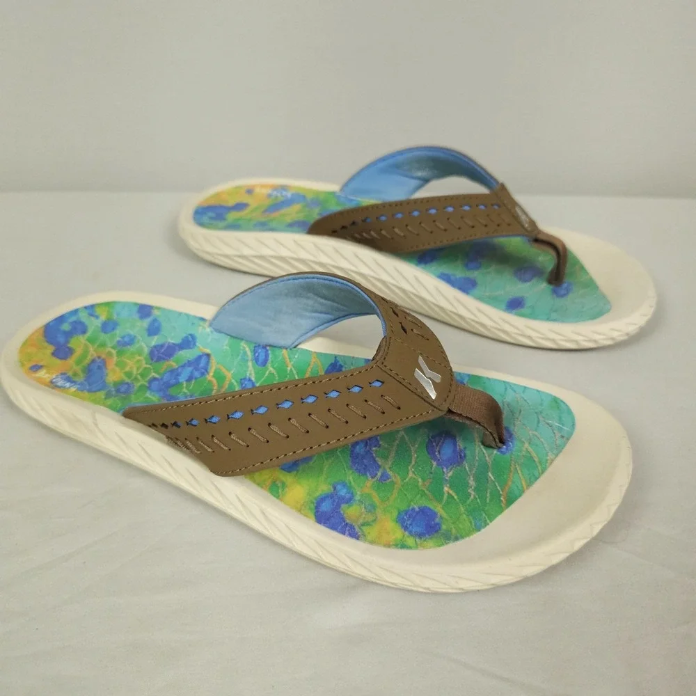 Korkers De Young Fish Flip Tarpon Sandals Men 10 Brown Flip Flop Kling On Deck